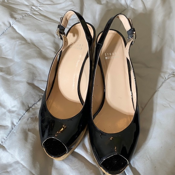 Shoes - Stuart Weitzman black shoe size 10 medium 3 inch wedge